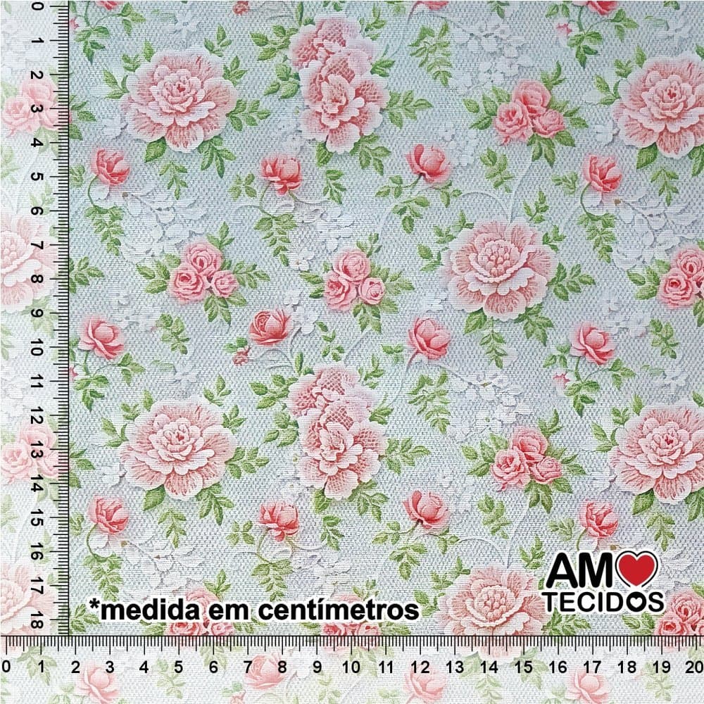 Tecido Tricoline 100% Algodão Raminho de Flores 50x150cm Tecido Infantil Patchwork Artesanato