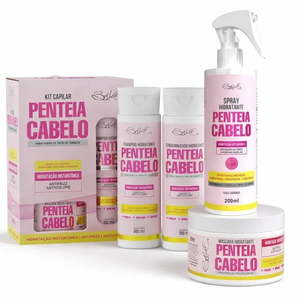 Kit Capilar Penteia Cabelo 4 Itens Shampoo, Condicionador, Máscara e Spray Hidratante - Belkit