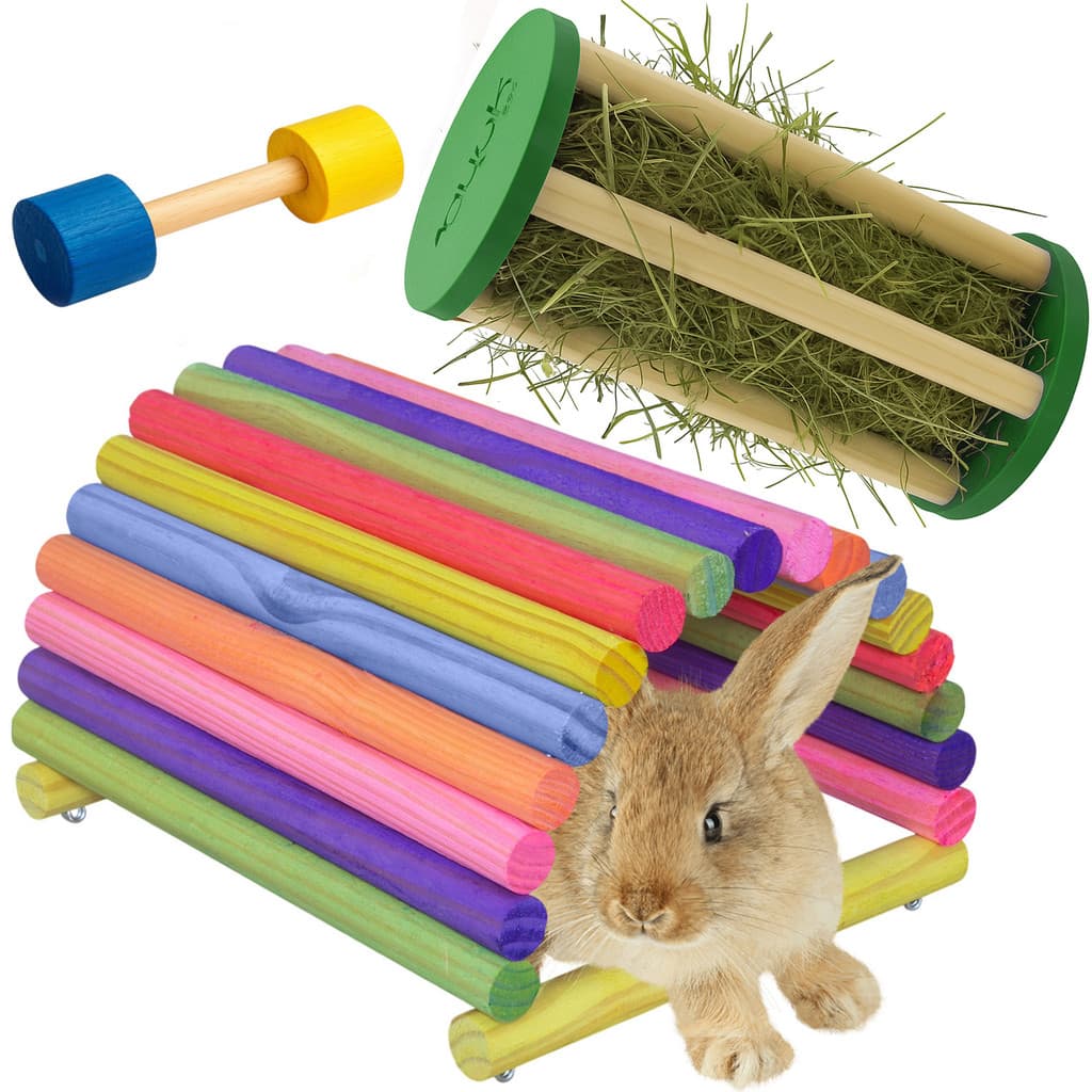 Kit Casinha Porta Feno e Brinquedo Para Mini Coelhos