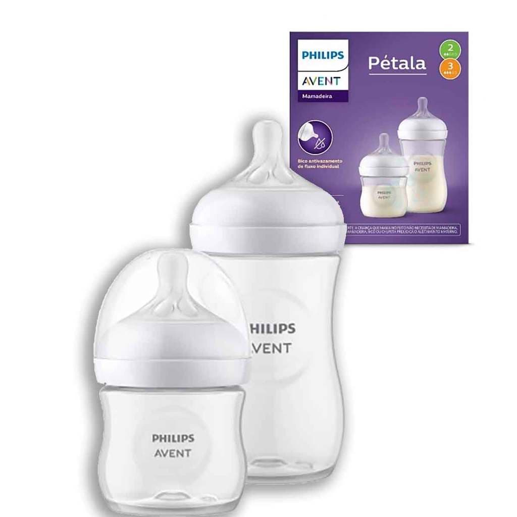 Kit 2un Mamadeiras Pétala Avent Transparente 125ml/260ml Antivazamento