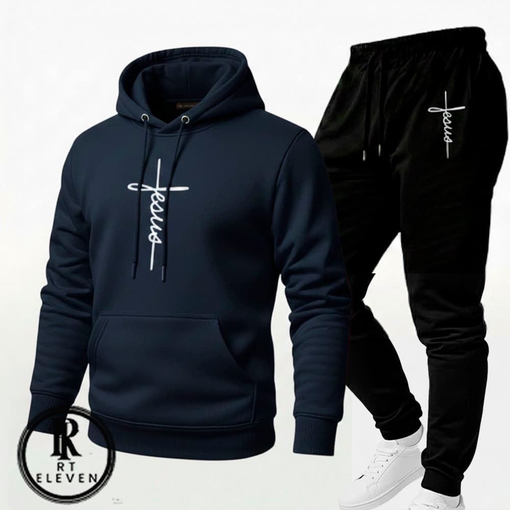 Conjunto Moletom Jesus Escrito Blusa Moletom + Calça Com Bolso  Linha Premium Streetwear Casaco de Frio Flanelado Cs