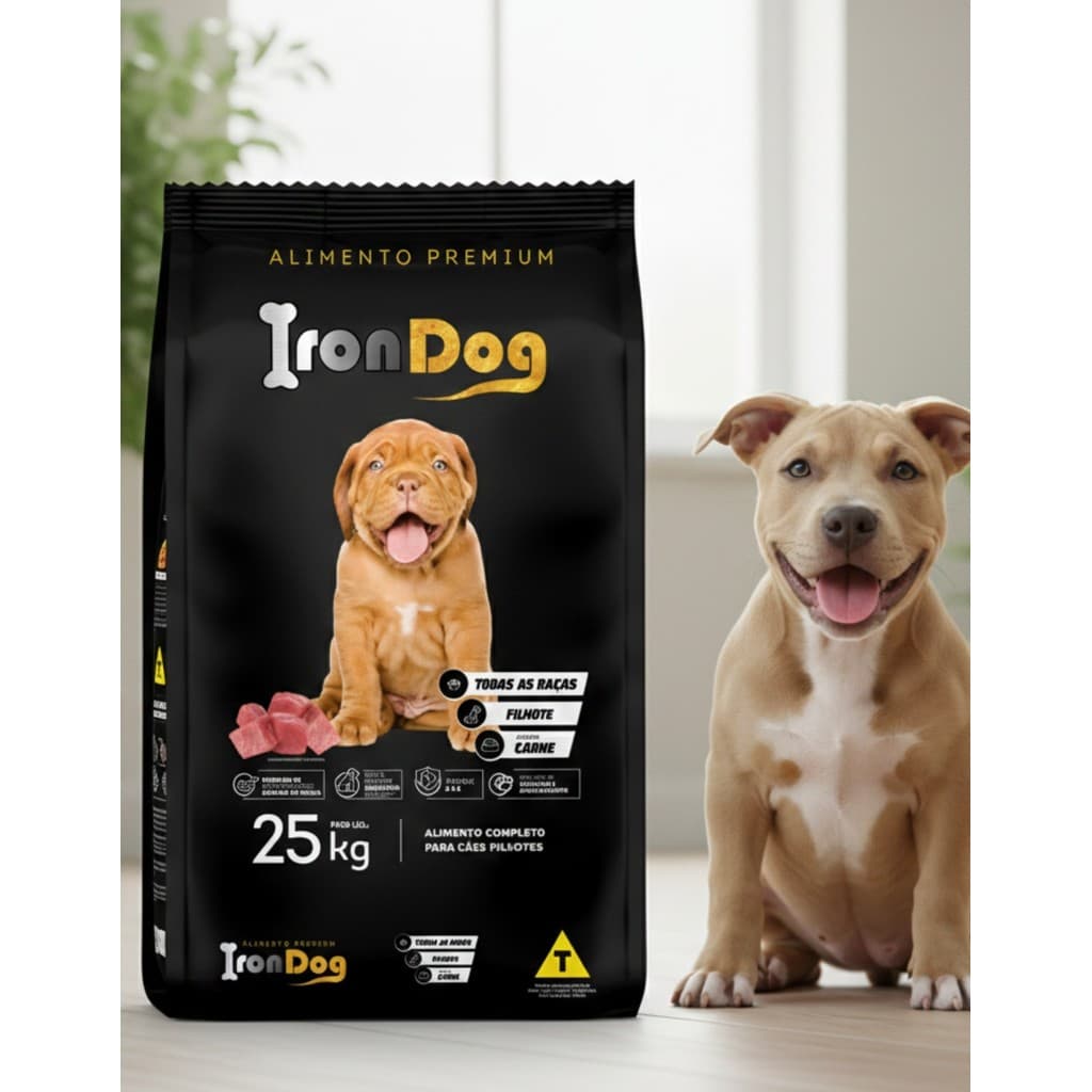 Ração Cão Filhote 25kg Premium Cachorro Iron Dog Carne Todas as Raças