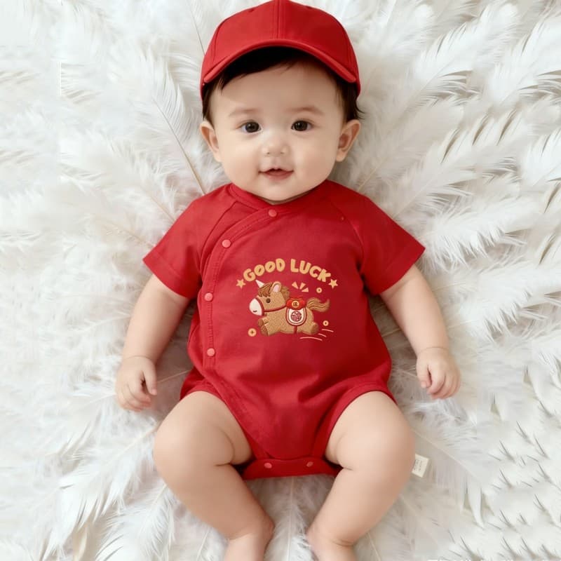 Ano do cavalo roupas de bebê verão triângulo macacão bebê recém-nascido menino menina bebê vermelho mês inteiro cem dias