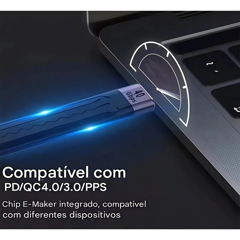 Cabo USB-C para USB-C Curto 40Gbps 100W PD 8K FPC ThunderBolt 3/4 Flexível para Hub MacBook iPad SSD Externo