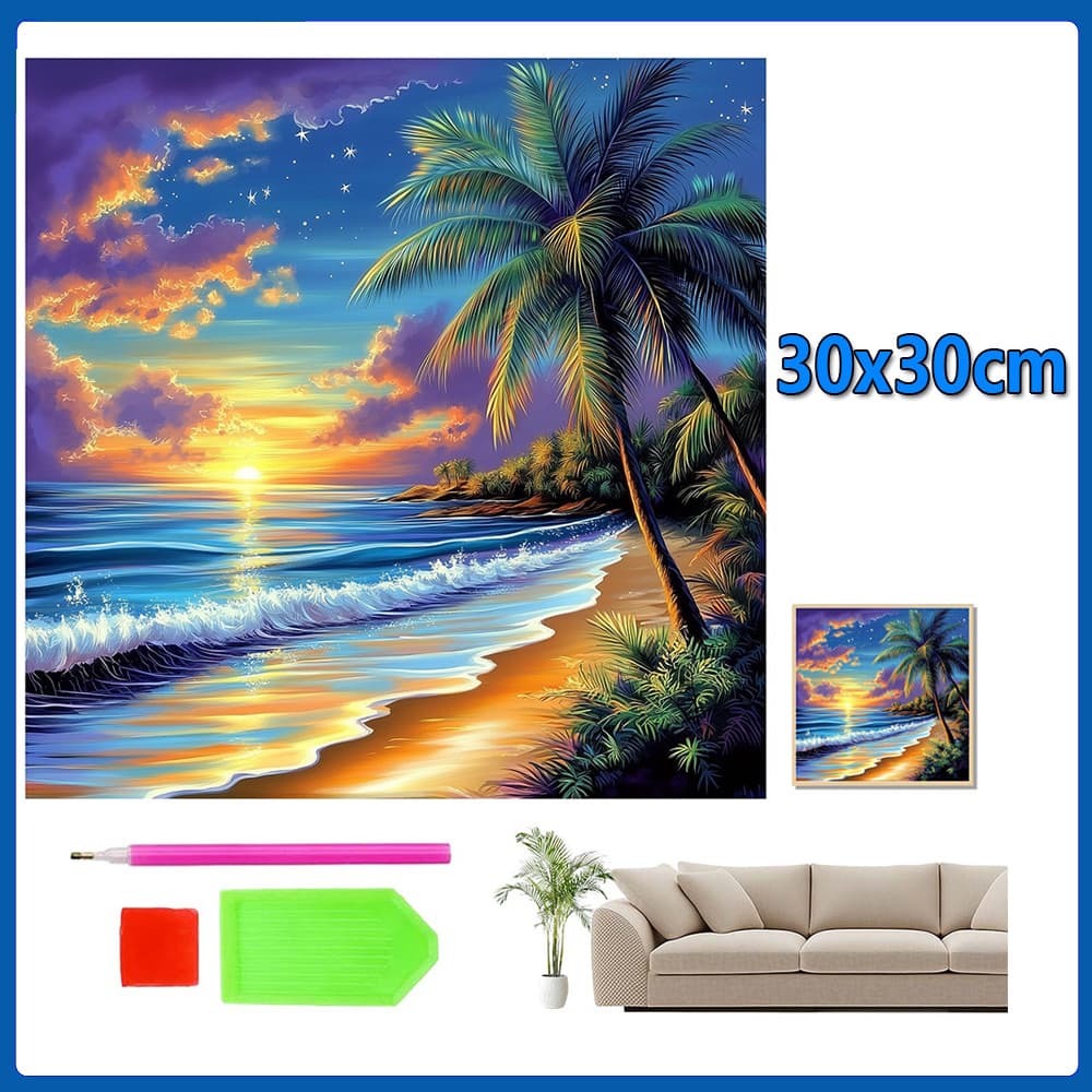 30x30cm Coqueiro Pintura Diamante 5D Pintura de Diamante Conjunto De Pintura Com Diamante Conto De Quadrado 5D Kits