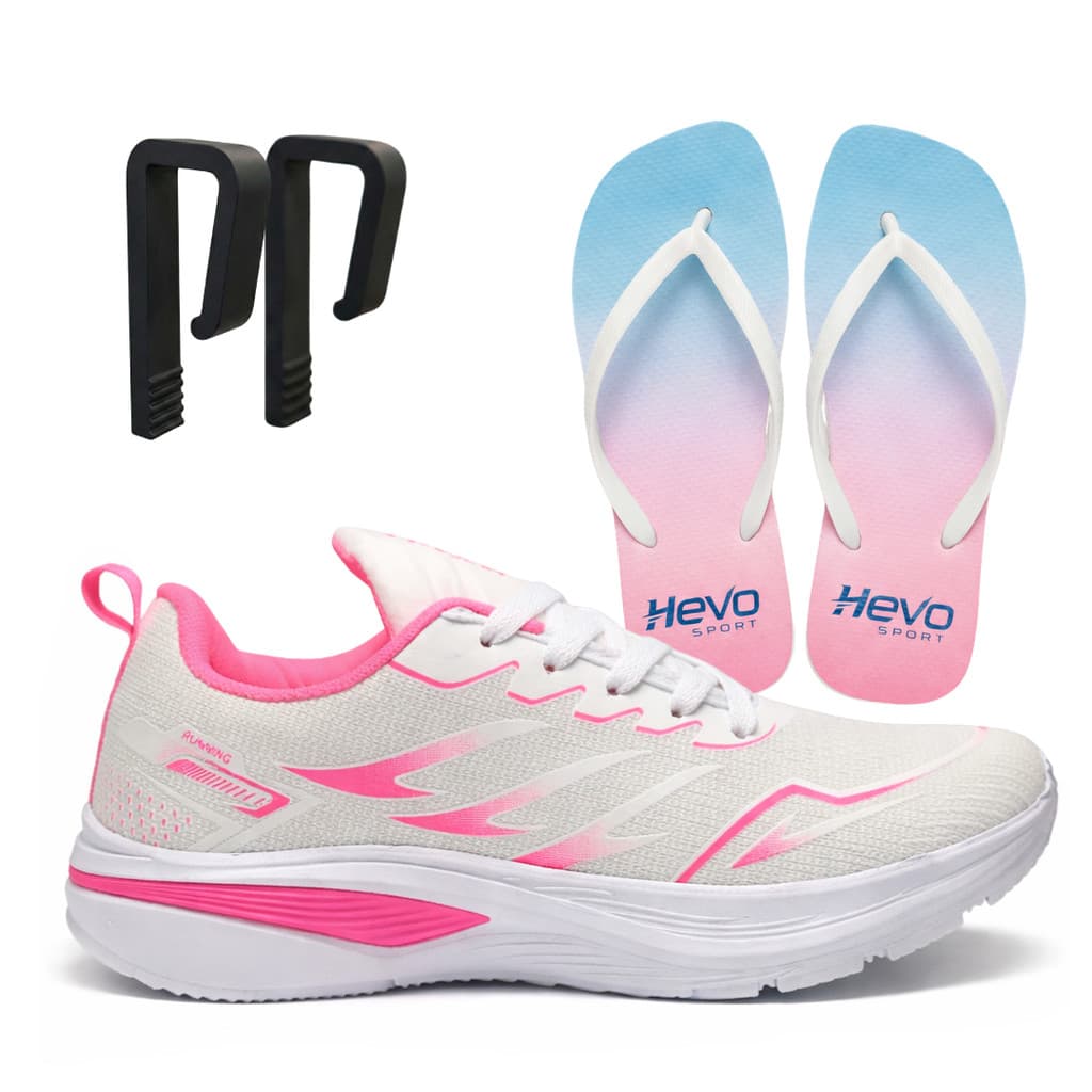 Tênis Feminino Branco Esportivo Treino Caminhada Corrida Academia+ Chinelo Estilo + Suporte para Tênis