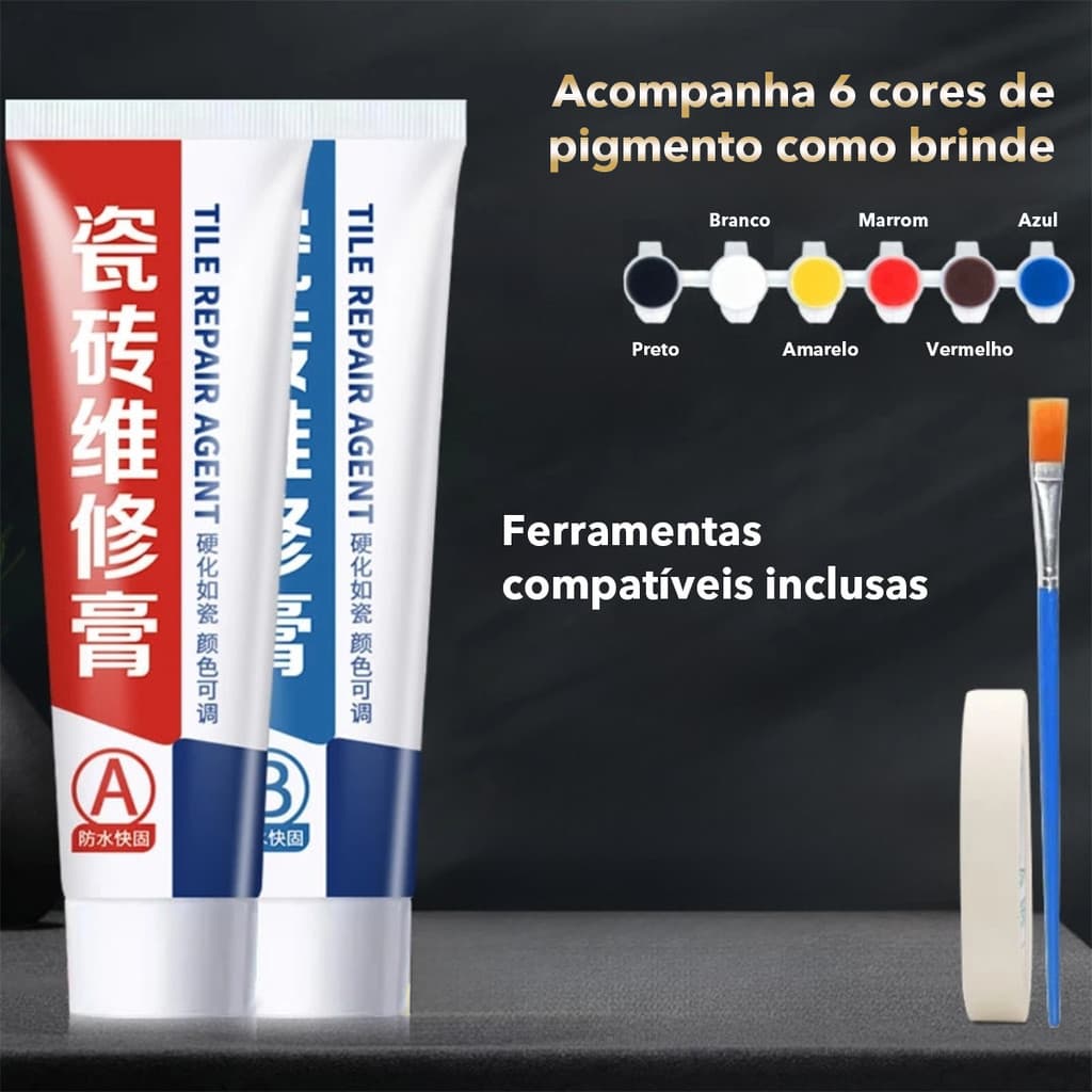 Resina Epóxi AB para Reparo de Pisos e Azulejos com 6 Pigmentos Coloridos e Kit Completo
