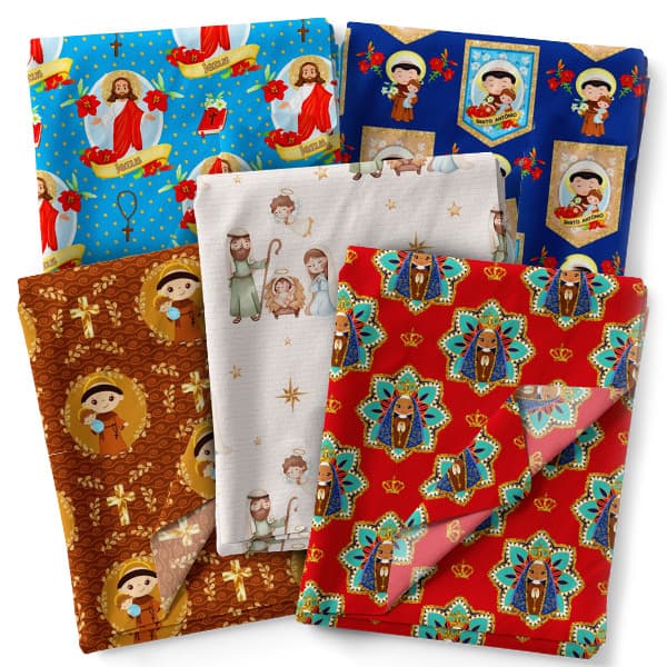 Tecido Tricoline Digital Estampas Religiosas Jesus Igreja 100% Algodão Bolsa Decoração Pano