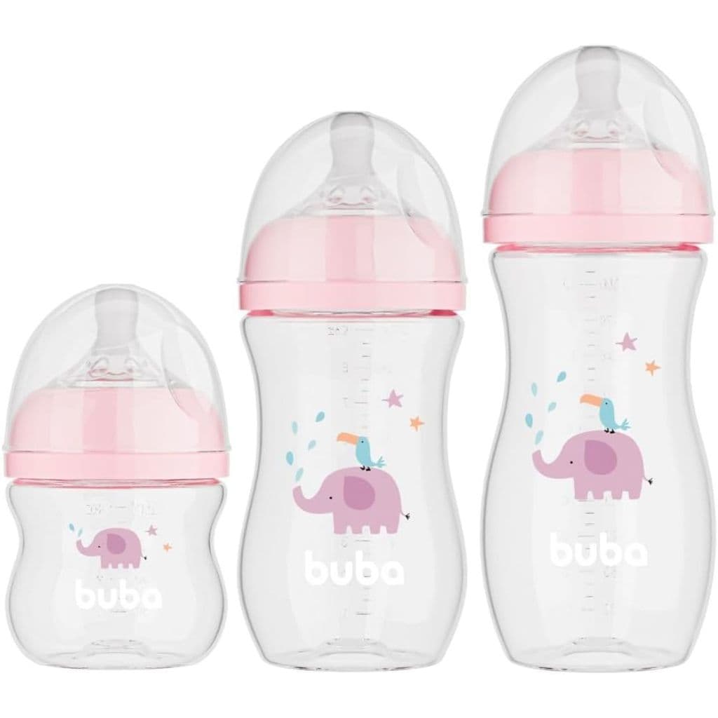 Kit 3 Mamadeiras Easy Flow Elefante Rosa 120/270/330ml Buba
