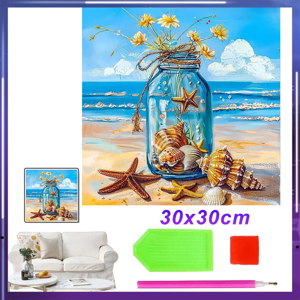 Kit de Pintura de Diamante 5D Quadrada 30x30cm para Adultos, Arte Relaxante e Decorativa,Praias