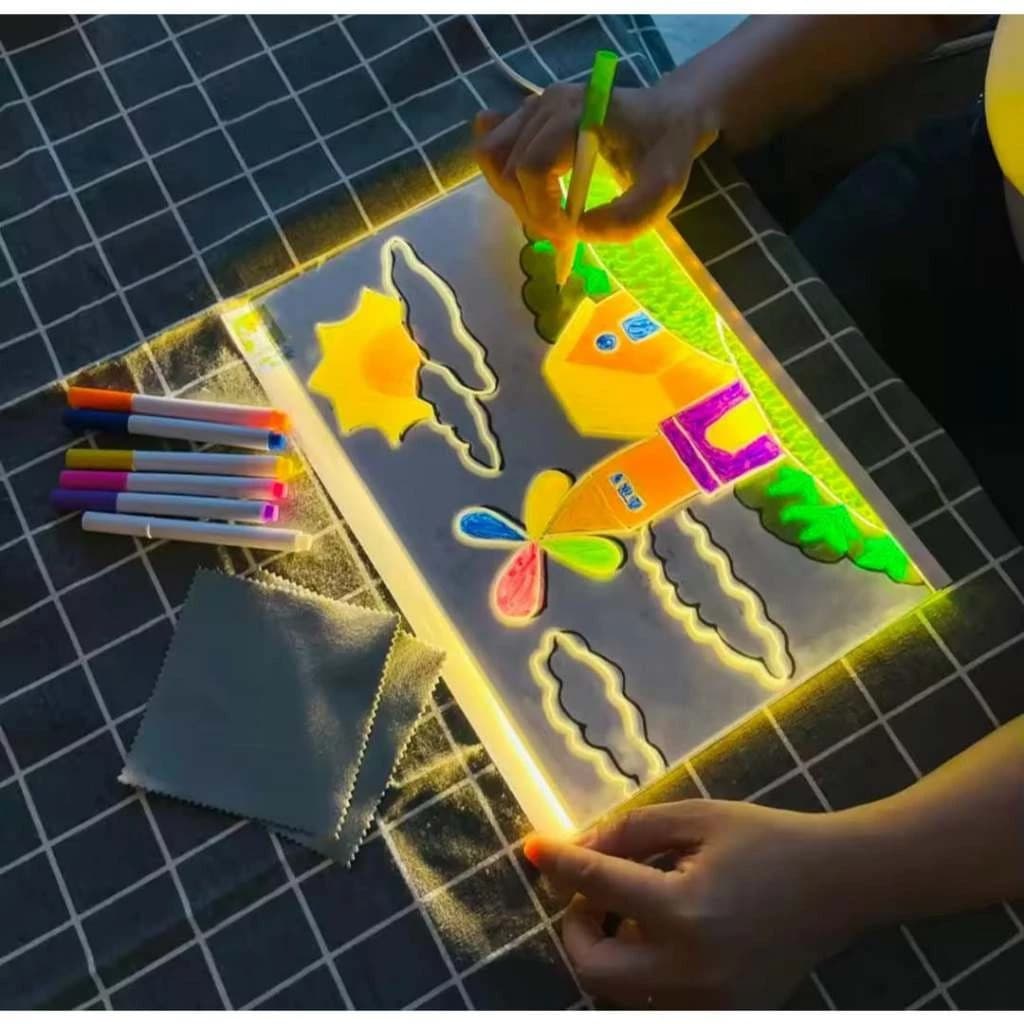 Luminária LED Escrever Abajur 3D 20X20 quadro de notas tela pra escrever decoração quarto sala casa em acrílico