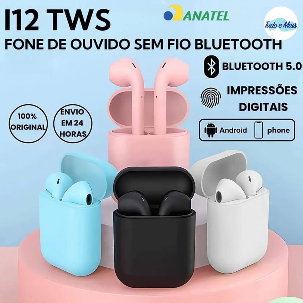 Fone De Ouvido Intra-Auricular Bluetooth Sem Fio i12 Tws Infods Macaron