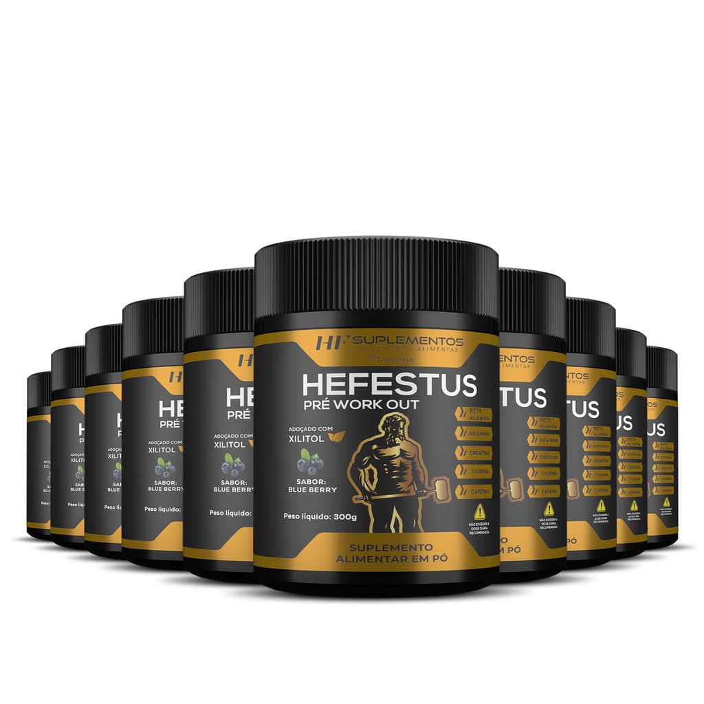 10X HEFESTUS PRE TREINO BLUEBERRY 300G HF SUPLEMENTOS