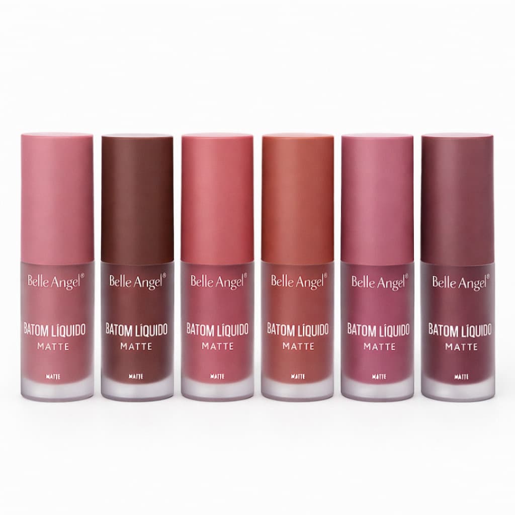 Kit 6 Batons Líquidos Matte Belle Angel Tons Nudes ou Tons Quentes/Vermelhos