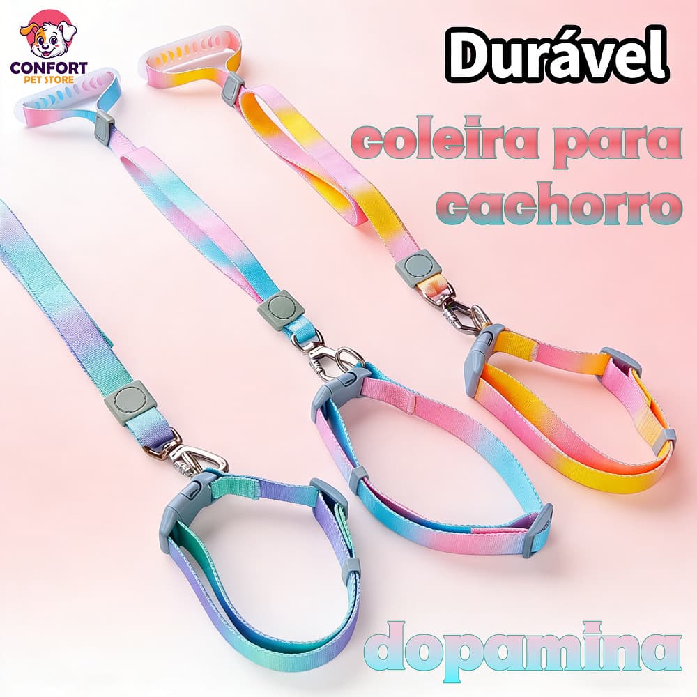 coleira para cachorro Guia com gradiente de cores Dopamine, para cães e gatos, 1,2 cm, resistente e durável
