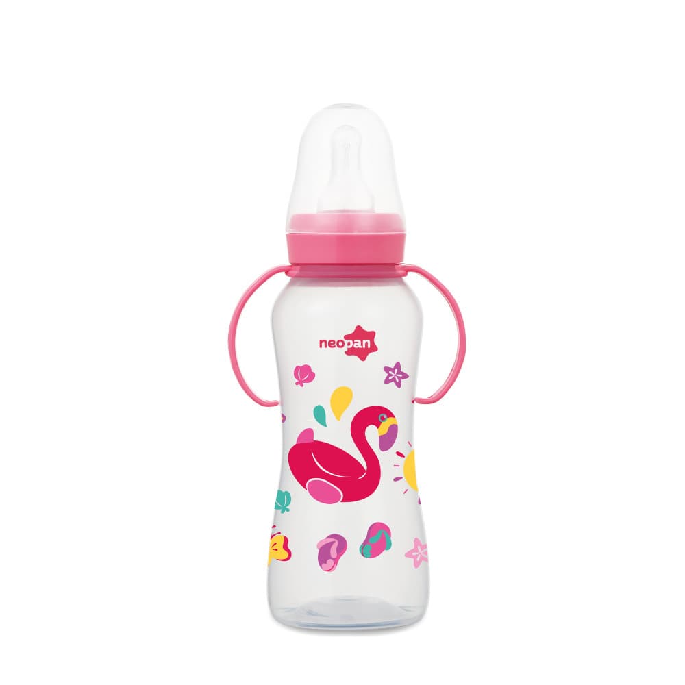 Mamadeira com Alça Neopan Bico Redondo 250ml Rosa 2002