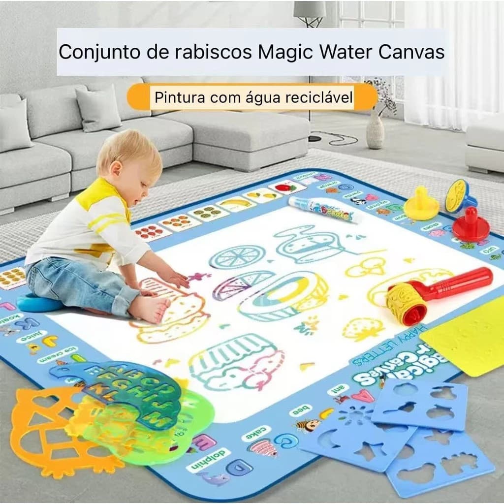 Tapete de Água Mágico Brinquedo Educativo para Criatividade Reutilizável com 3 Canetas Presente Yumi