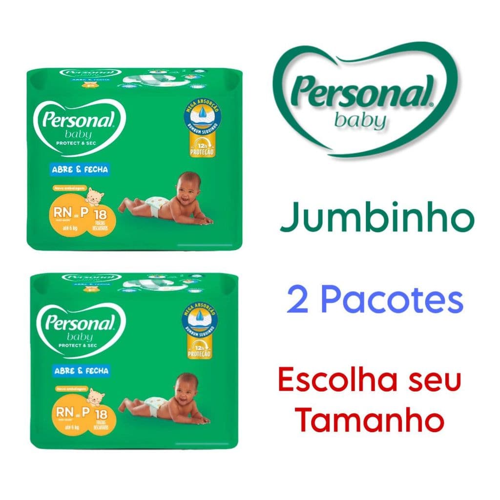 Kit 2 Pacotes Fralda Descartável Personal Baby Jumbinho RN a P,M,G,XG,XXG