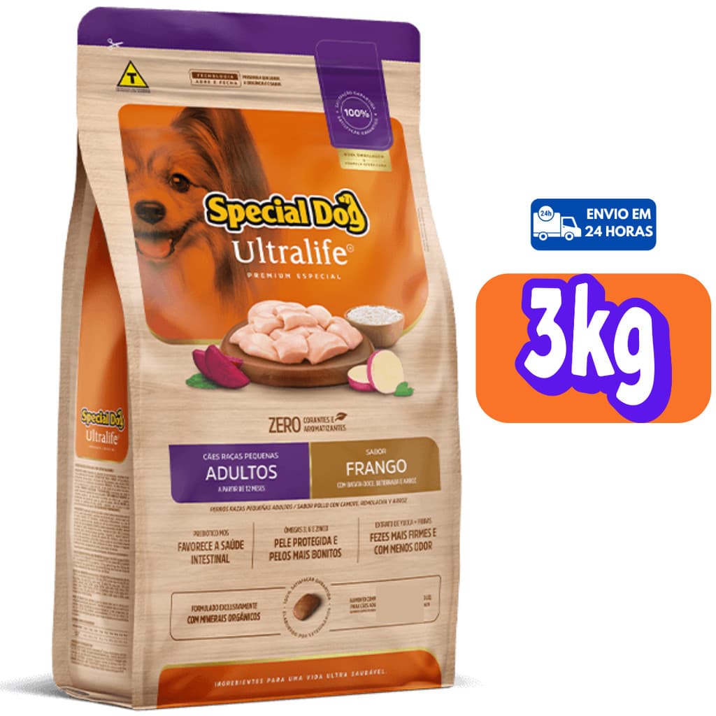Ração Cães Special Dog Ultralife 3kg Adulto Raças Pequenas Frango e Arroz