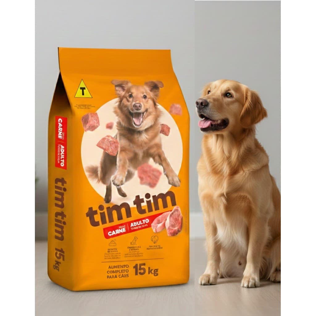 Ração Cachorro Adulto 15kg Tim Tim Dog Sabor Carne Todas as Raças