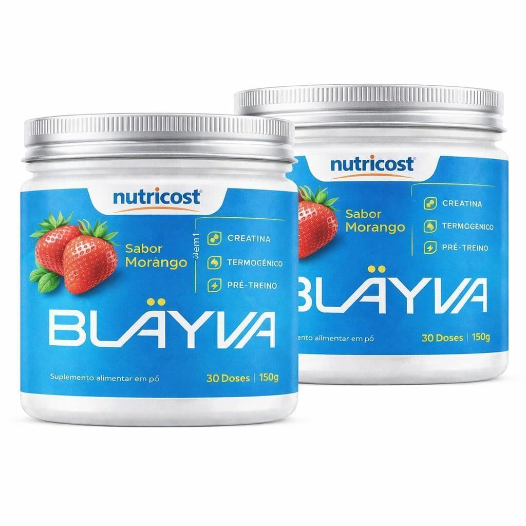 2x Blayva 3 em 1 Morango Creatina + Pré treino + Colágeno 150g  Suplemento Uso Diário