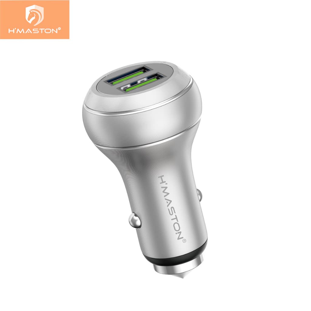 H'maston L02-4 Carregador Veicular Metal Colorido 2 Entradas Usb 2.4A e 4.1A Carregador Turbo