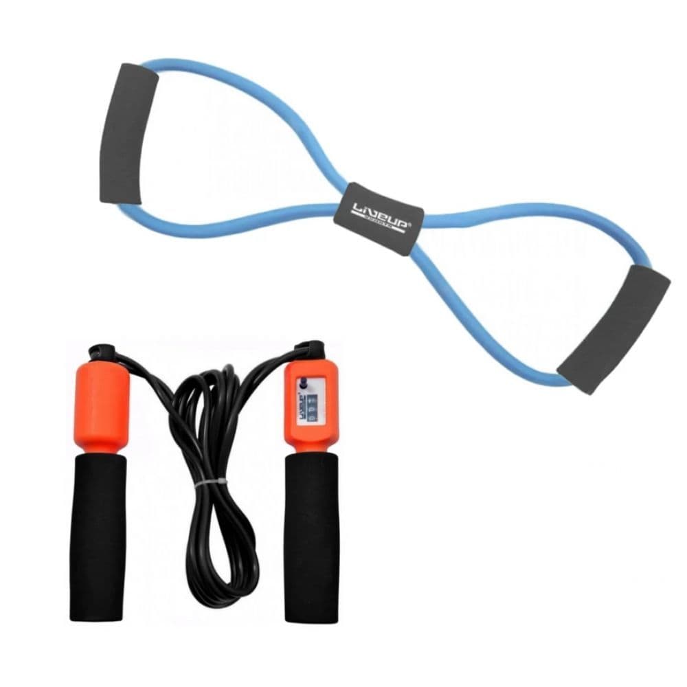 Kit Funcional Elástico em Oito Forte + Corda de Pular Analógica Treino