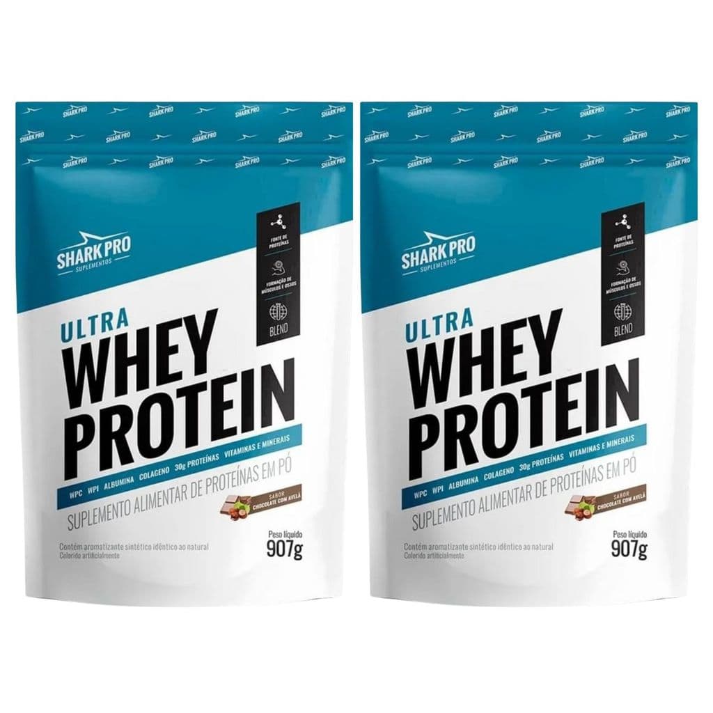 Kit 2 Ultra Whey Protein 907g Chocolate C Avelã 30g de Proteína 907g Shark Pro