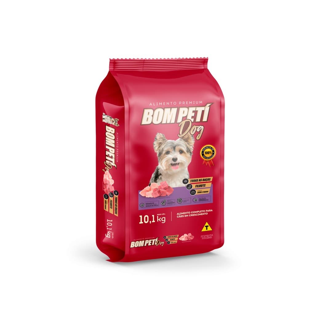 Ração Cachorro BomPetí Dog Premium Filhote 10kg Carne Frango Fortalecimento Sem Corante