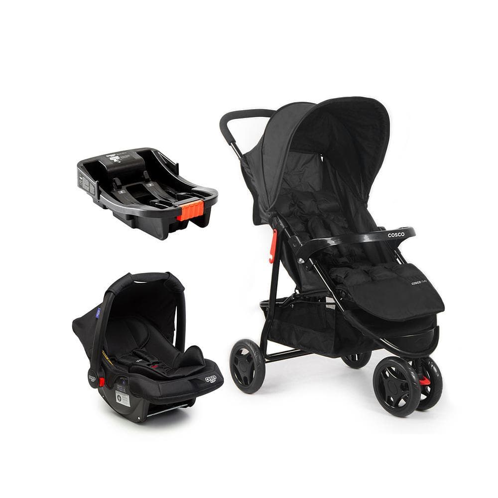 Carrinho Com bebê Conforto Cosco Kids Travel System Toffy Trio 0-15kg Com Base Preto