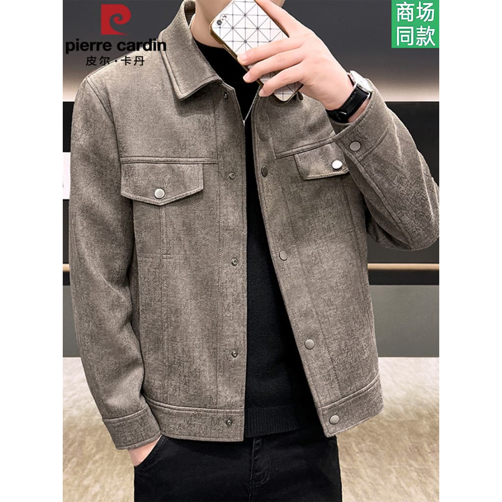 Pierre Cardan Lapela Genuína Camurça Business Casual Jaqueta Masculina 2025 Primavera Outono Jaqueta Retro Masculina