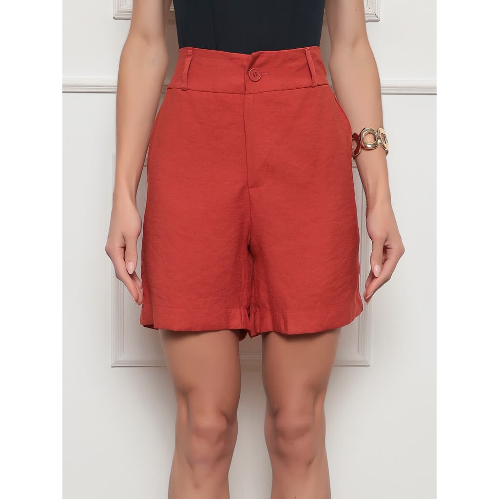 Short Social Feminino Marrante Reto Cintura Alta Com Bolsos E Caimento Estruturado Look Moderno Dia A Dia