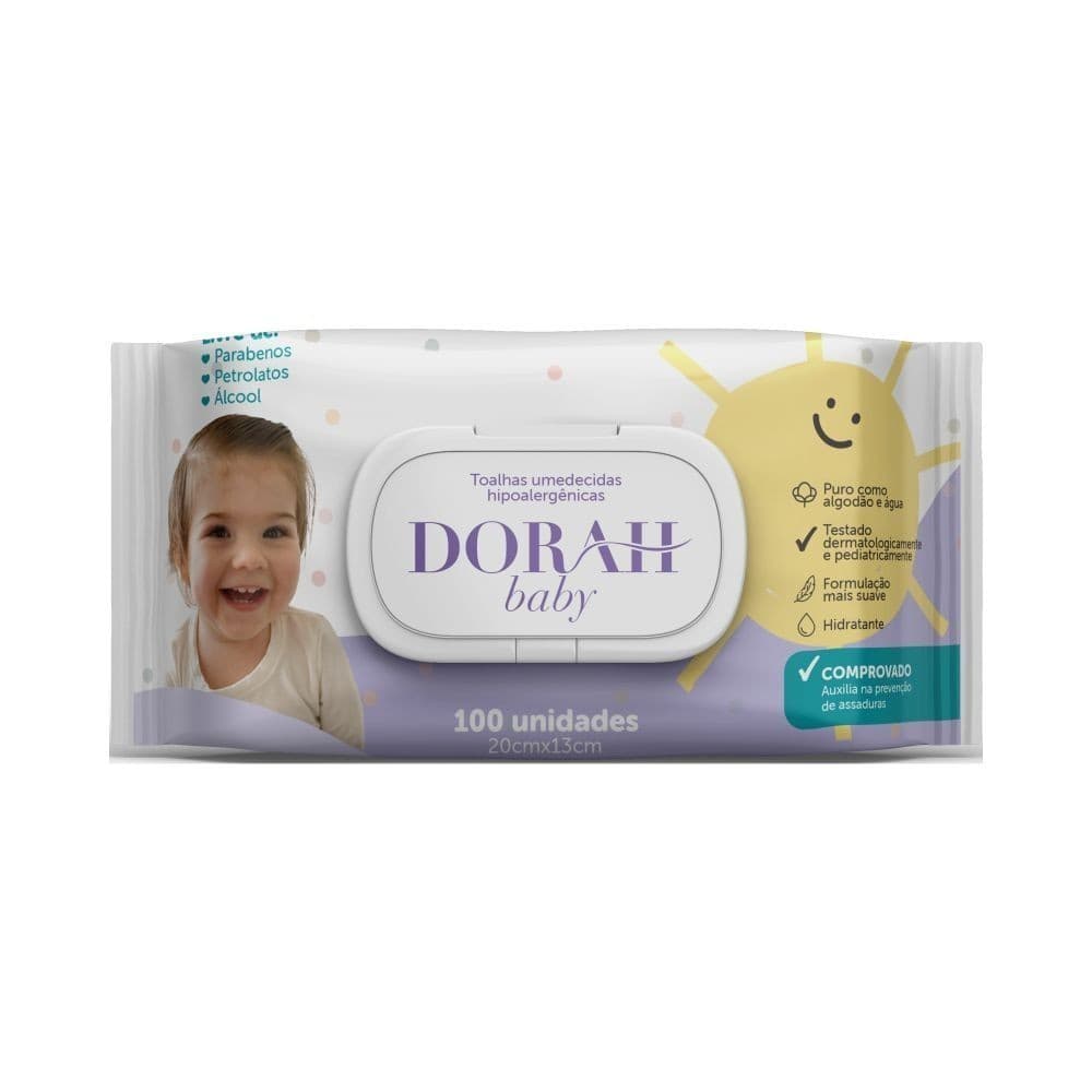 Pack Lenços Umedecidos SEM Álcool Dorah Baby com Tampa Flip Top (1un x 100 Fls) - Cheirinho de Bebê