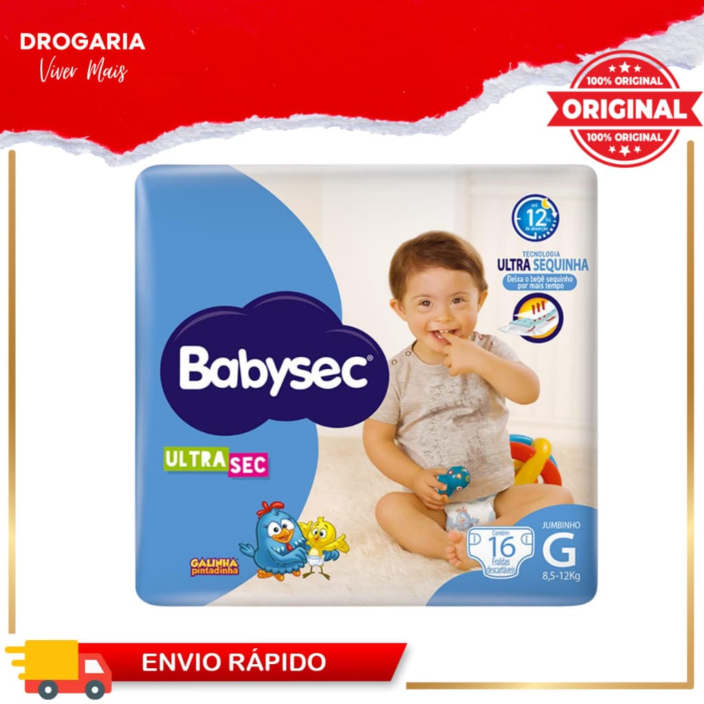 Fralda Babysec Galinha Pintadinha Ultrasec G Com 16 Unidades (1, 2, 3 ou 4 Pacotes de Fraldas)