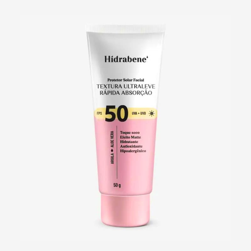 Protetor Solar Facial Hidrabene FPS 50 Toque Seco Ultraleve 50g Original Oil Free Resistente à Água