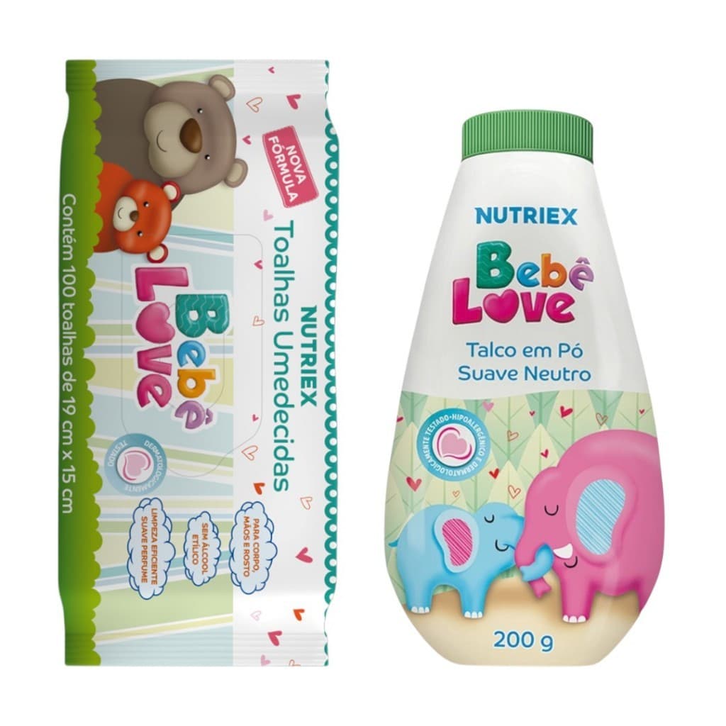 Kit Bebê Love Lenços Umedecidos C/ 100 Unidades + Talco 200g