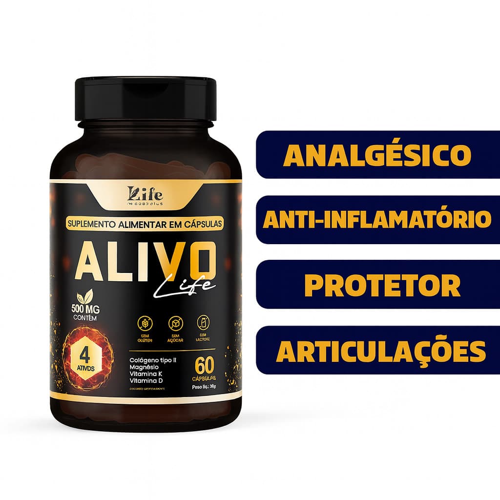 Alivo Life 60 Cápsulas –  Colágeno Tipo II, Magnésio, Vitamina K e Vitamina D -  Envio Rápido