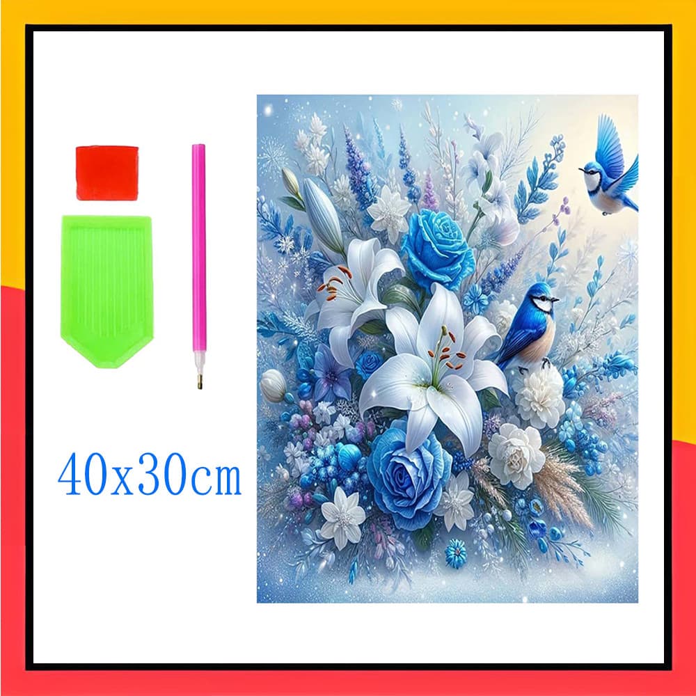 Flor azul e pássaro azul DIY conjunto de pintura diamante 5D pintura diamante