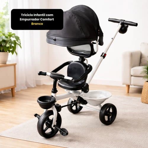 Triciclo Infantil Empurrador Ajustavel Conforto Seguro Design Moderno Branco