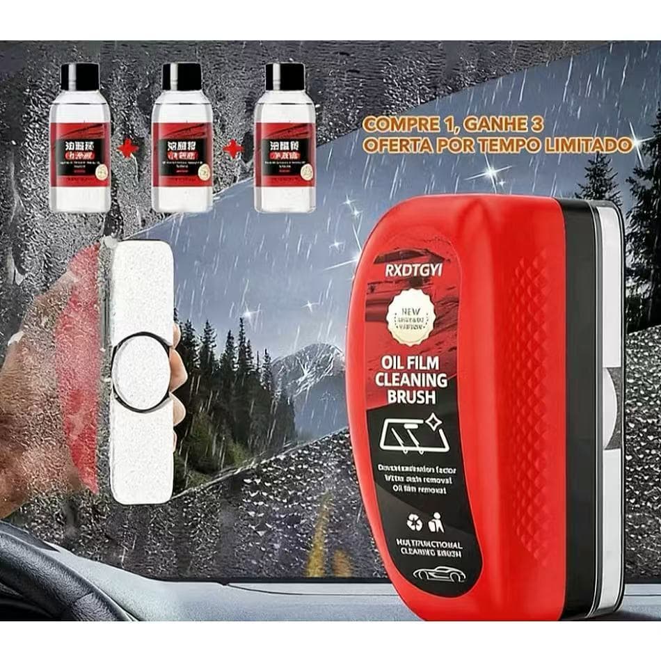 Kit Limpa Vidros Carro 120ml+50ml Remove Filme Óleo com Escova para Para-brisa Automotivo para Presente