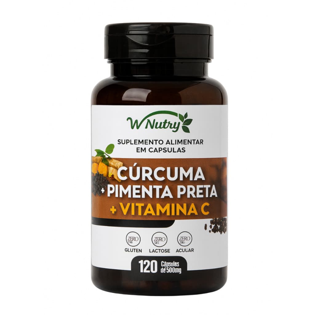 Cúrcuma + Pimenta Negra + Vitamina C 500mg 120 Cápsulas Alta Absorção Imunidade
