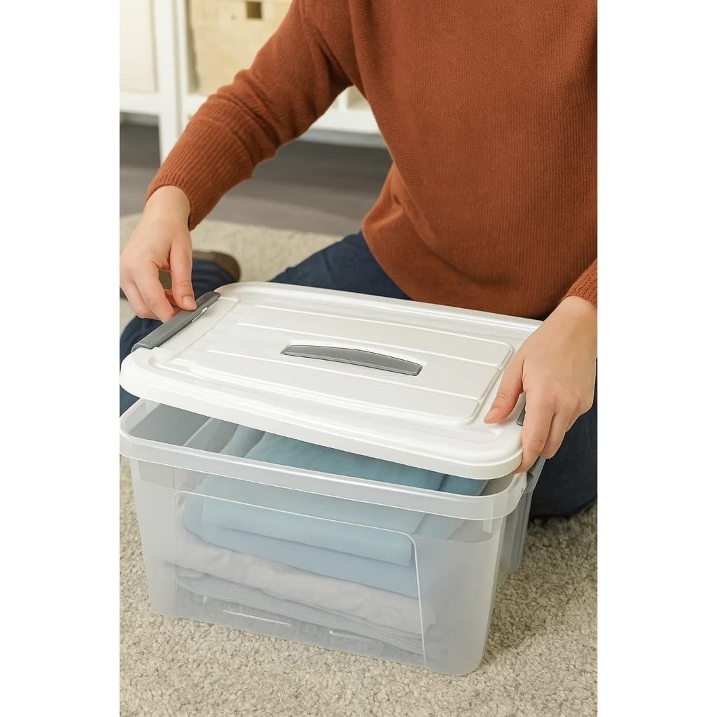 Organizador Plástico 20L Cesto com Tampa Porta Trecos Roupas Brinquedos Cozinha Banheiro