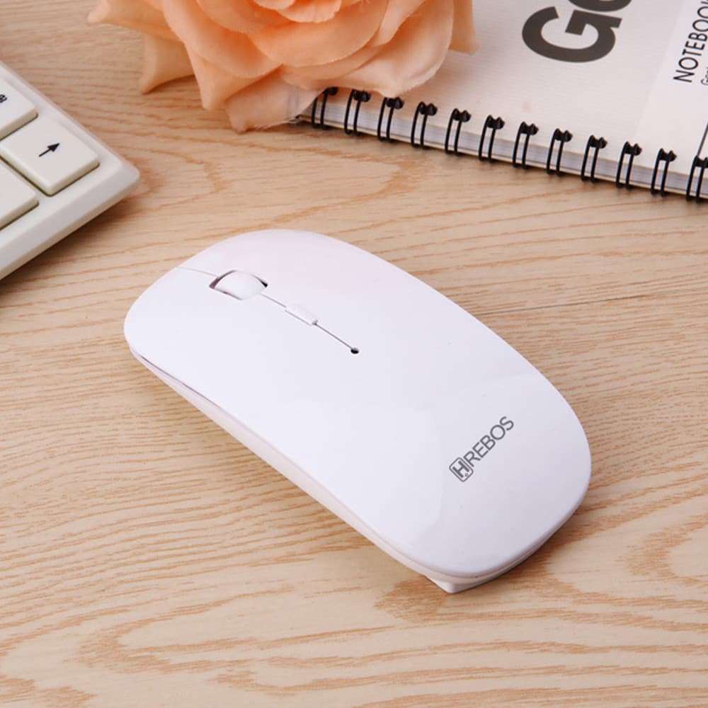 Mouse Sem Fio Moderno Hrebos Branco – Conforto, Precisão e Mobilidade!