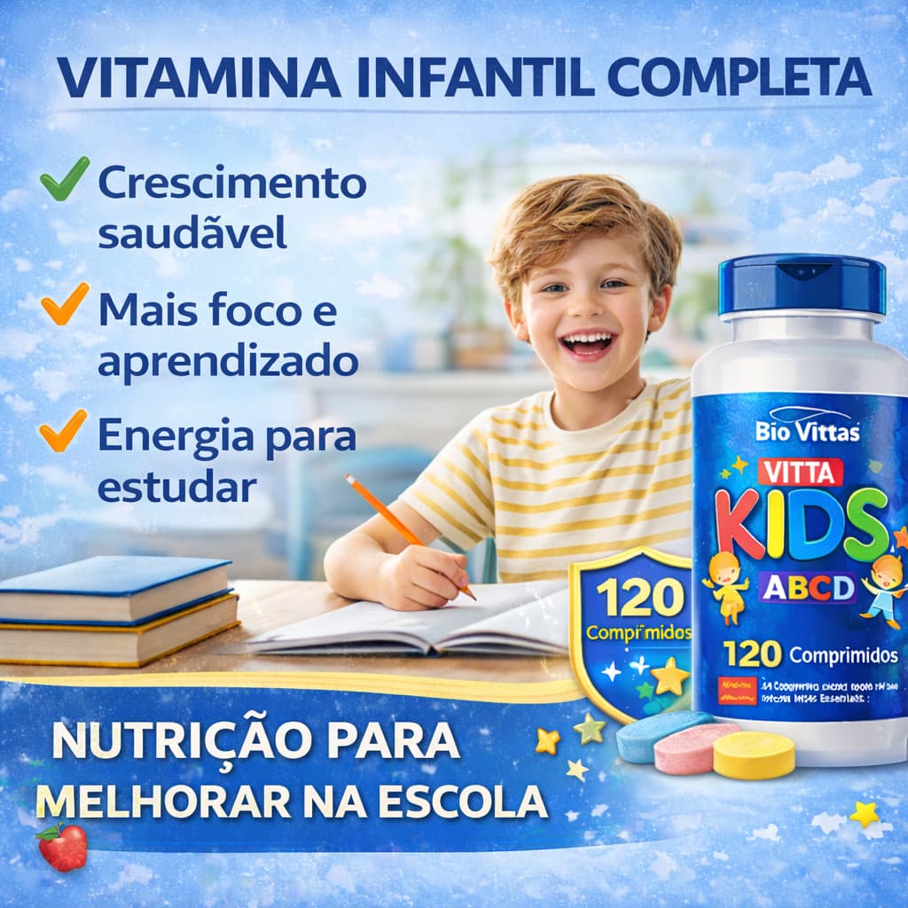 Vitamina Infantil com b12 metilcobalamina Mastigável Vitta Kids Vitamina completa