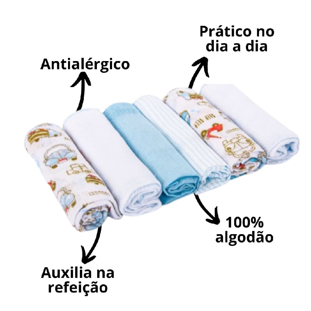 Kit 6 Und Paninhos Boca Toalhinha 30x30cm Estampados Sortidos Enxoval 100% Algodao Enxoval Bebe