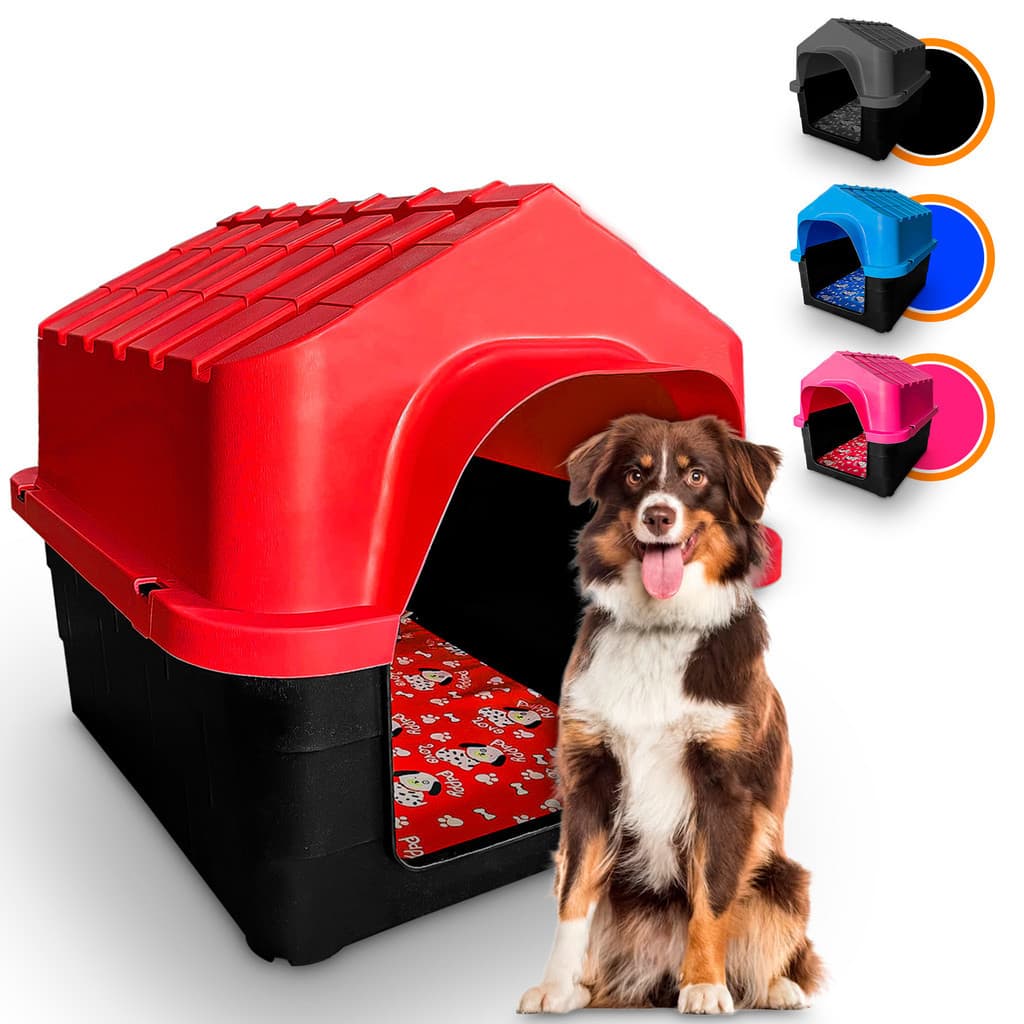 Casa Casinha Plástica Para Cachorro Grande Porte Médio N°5 Kit Com Colchonete Caminha Pet