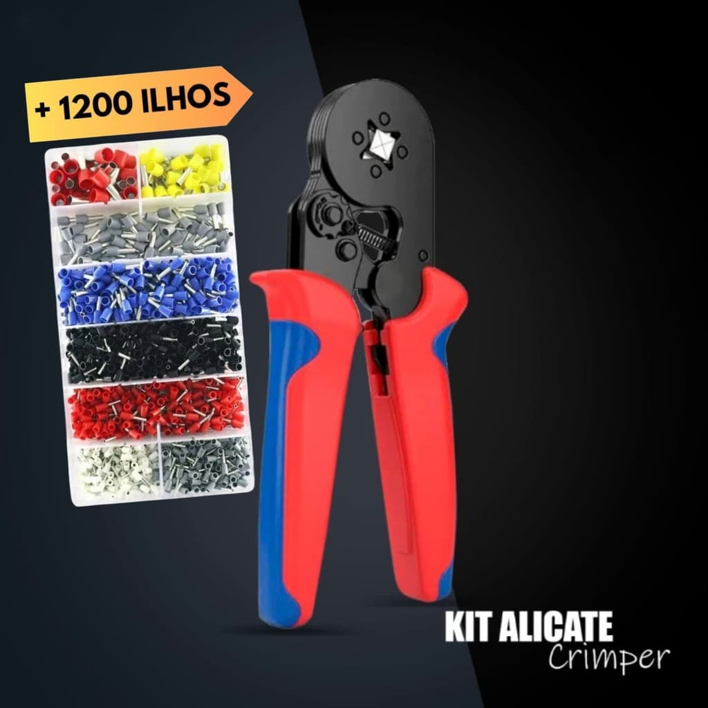 Kit Alicate de Crimpar Terminais Tubulares Ilhós Profissional Kit Completo 1200 Peças janoclick