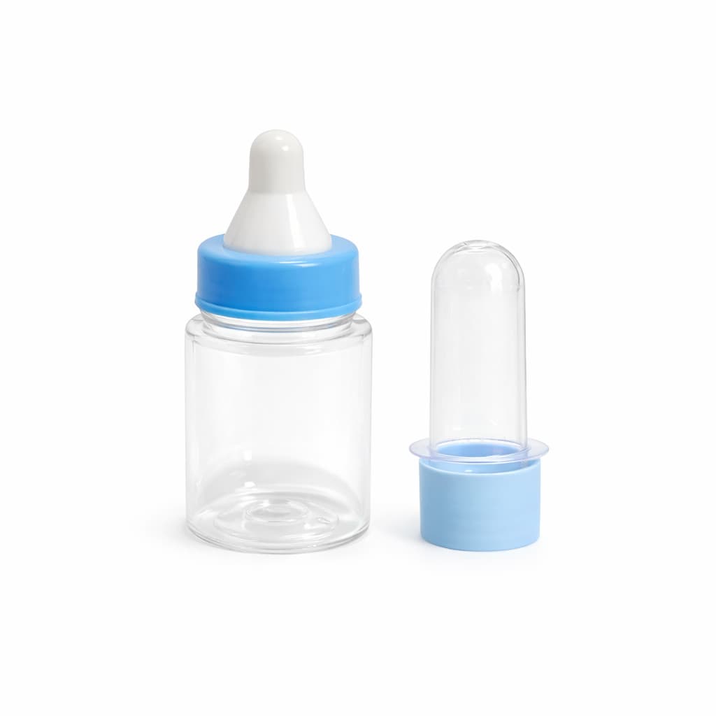 Kit 20 Lembrancinha Chá de Bebê  10 Tubete 8cm e 10 Mini Mamadeira Chá Revelação Nascimento