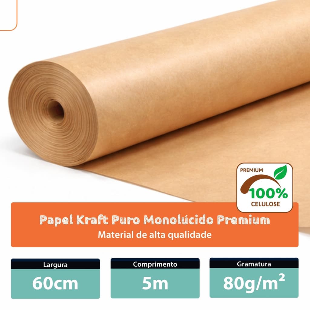 Papel Kraft 80g Com 60cm De Largura x 5 Metros De Comprimento - Comércio E Embalagens