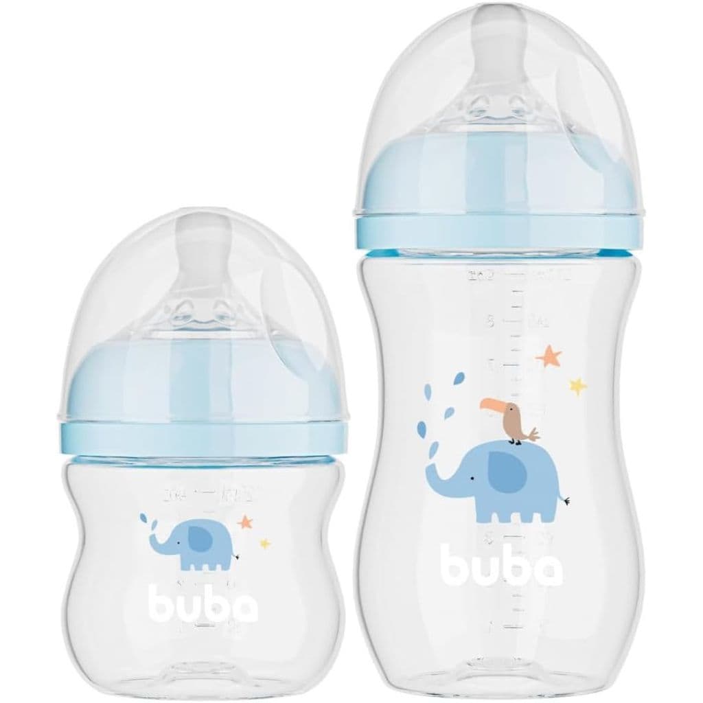 Kit 2 Mamadeiras Easy Flow Elefante Azul 120/270ml Buba